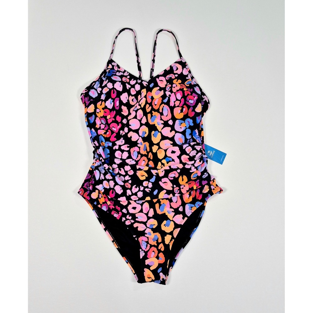 Cupshe Colorful Leopard Print One Piece Swimsuit V-Neck Tummy Control NWT L